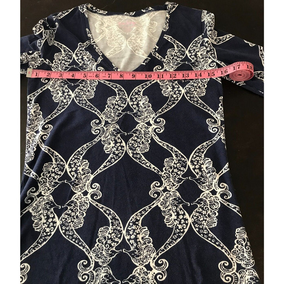 Lilly Pulitzer Jodie Long-Sleeve Navy Ms Behave Seahorse Print V-Neck - Size EXS - Picture 7 of 11